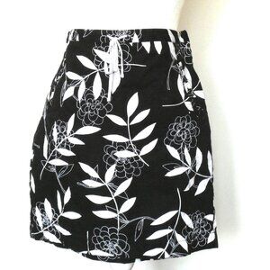 Loft Black and White Floral Drawstring Skirt, Size 8